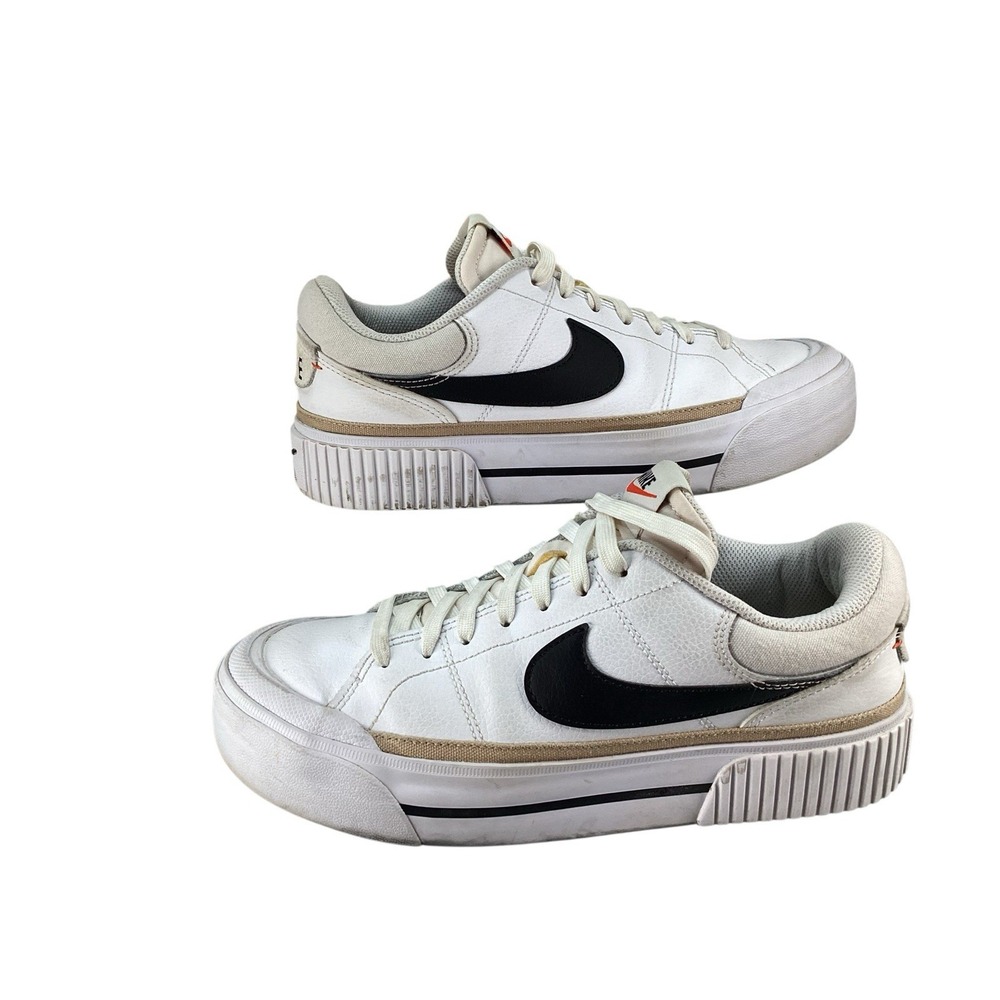 Nike Low Platform Shoes Court Legacy 8 White Black Hemp Sneakers DM7590-100